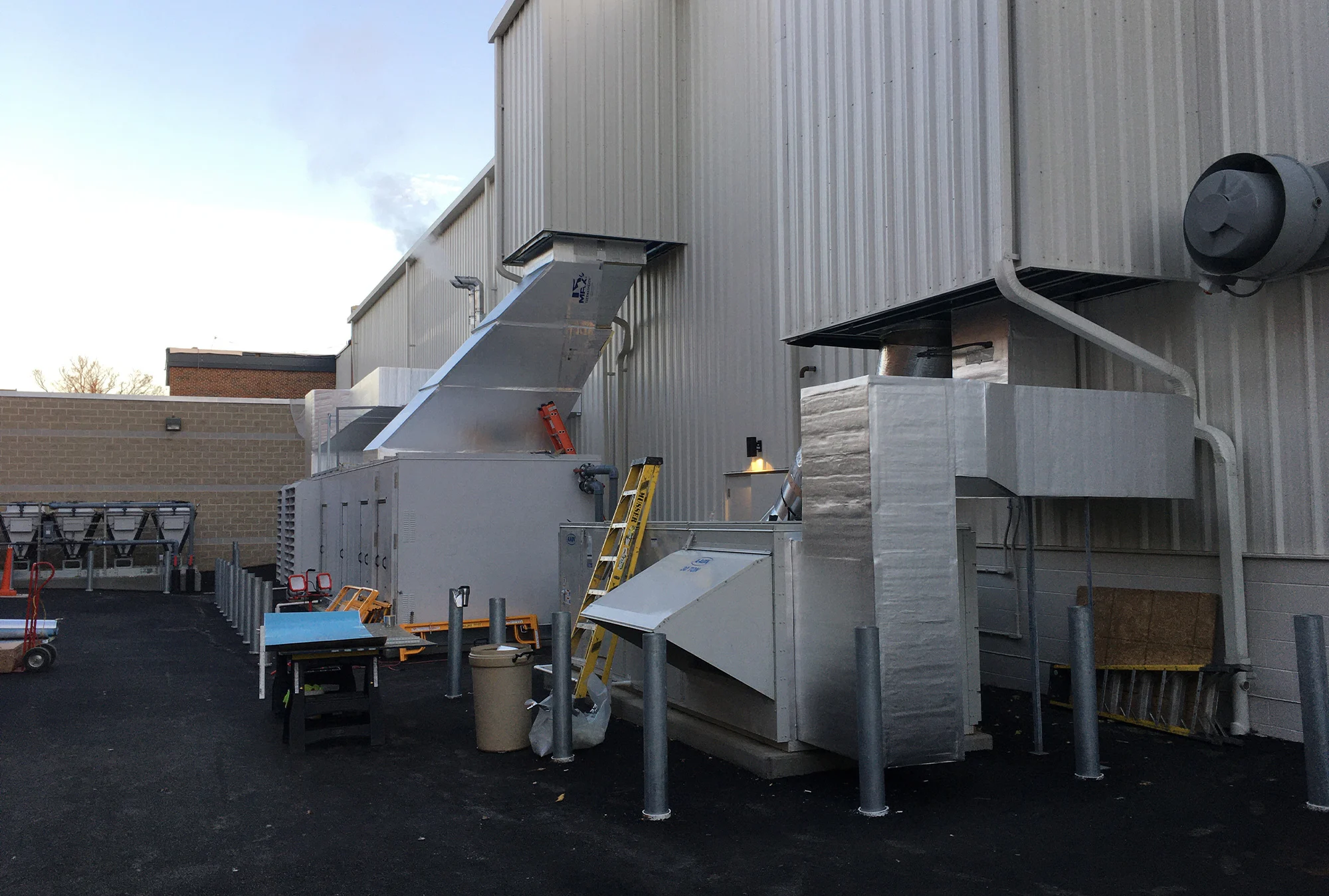 A side view of an industrial building.