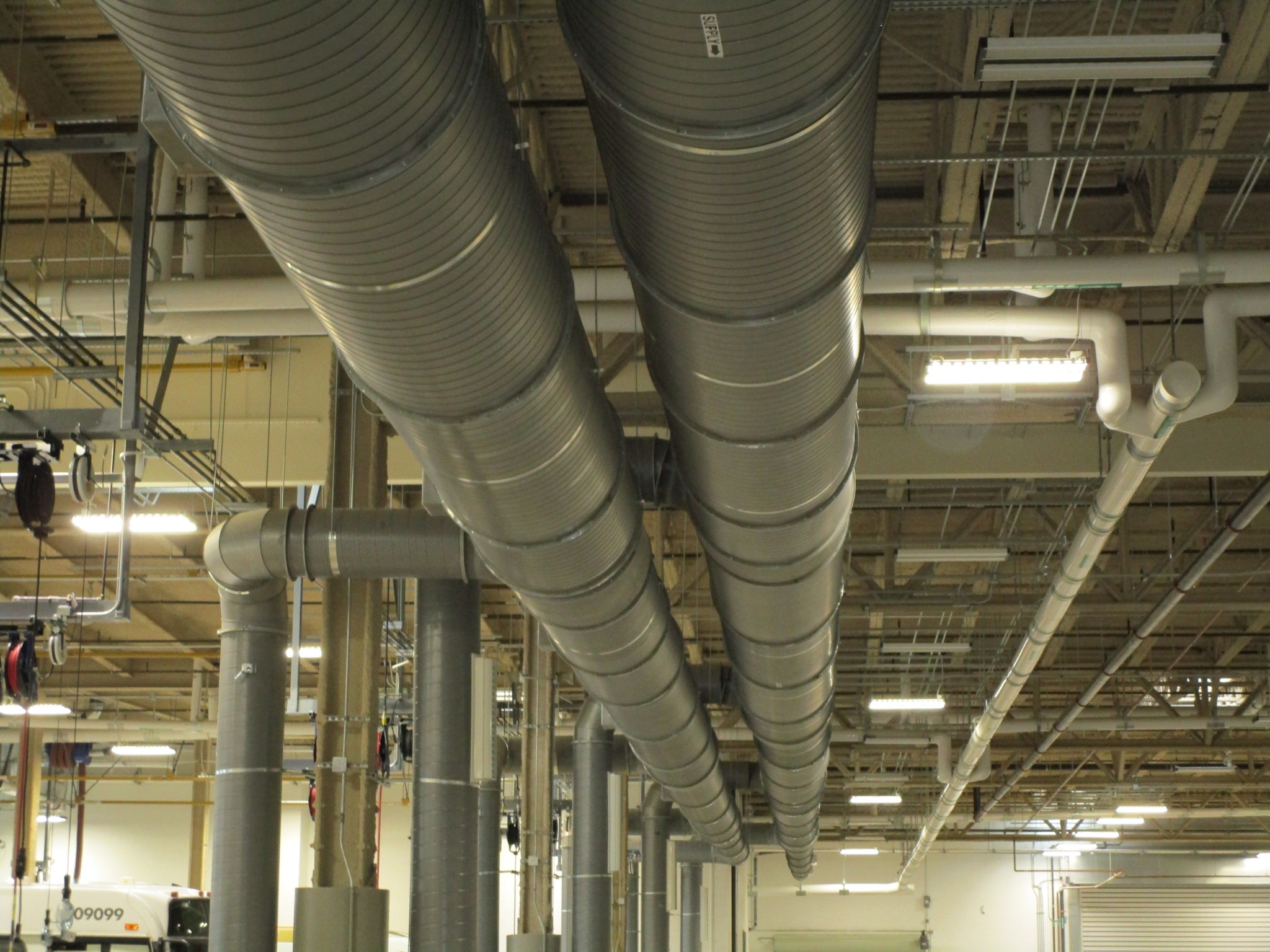 A high-angle view of large metal air ducts.