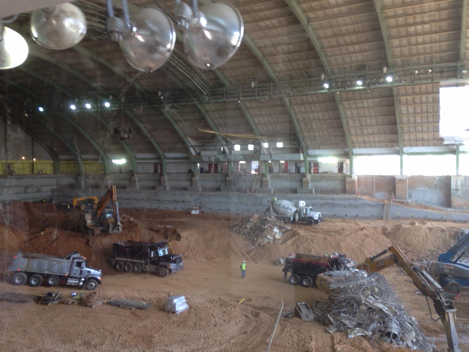 A view of a construction site inside a large building.