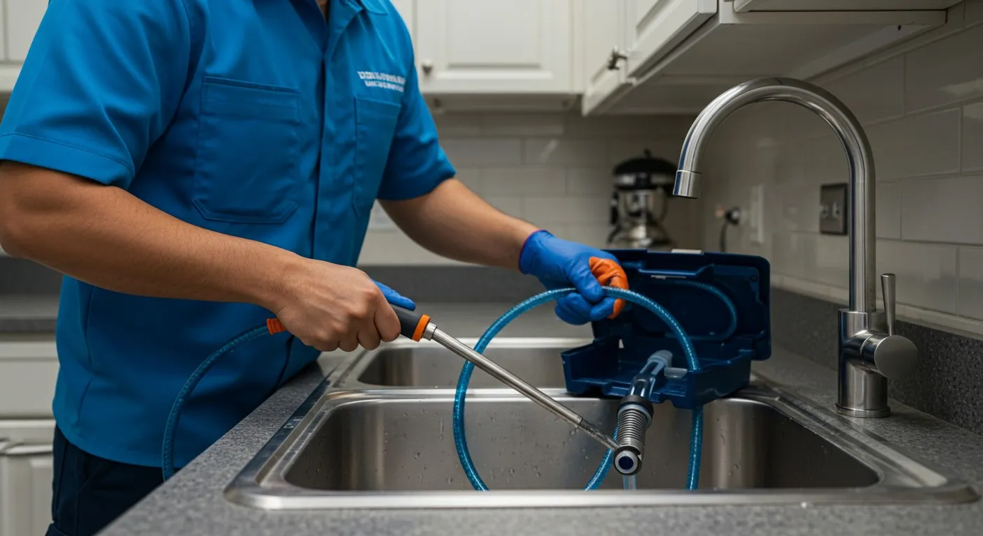 Man cleaning kitchen sink drain.