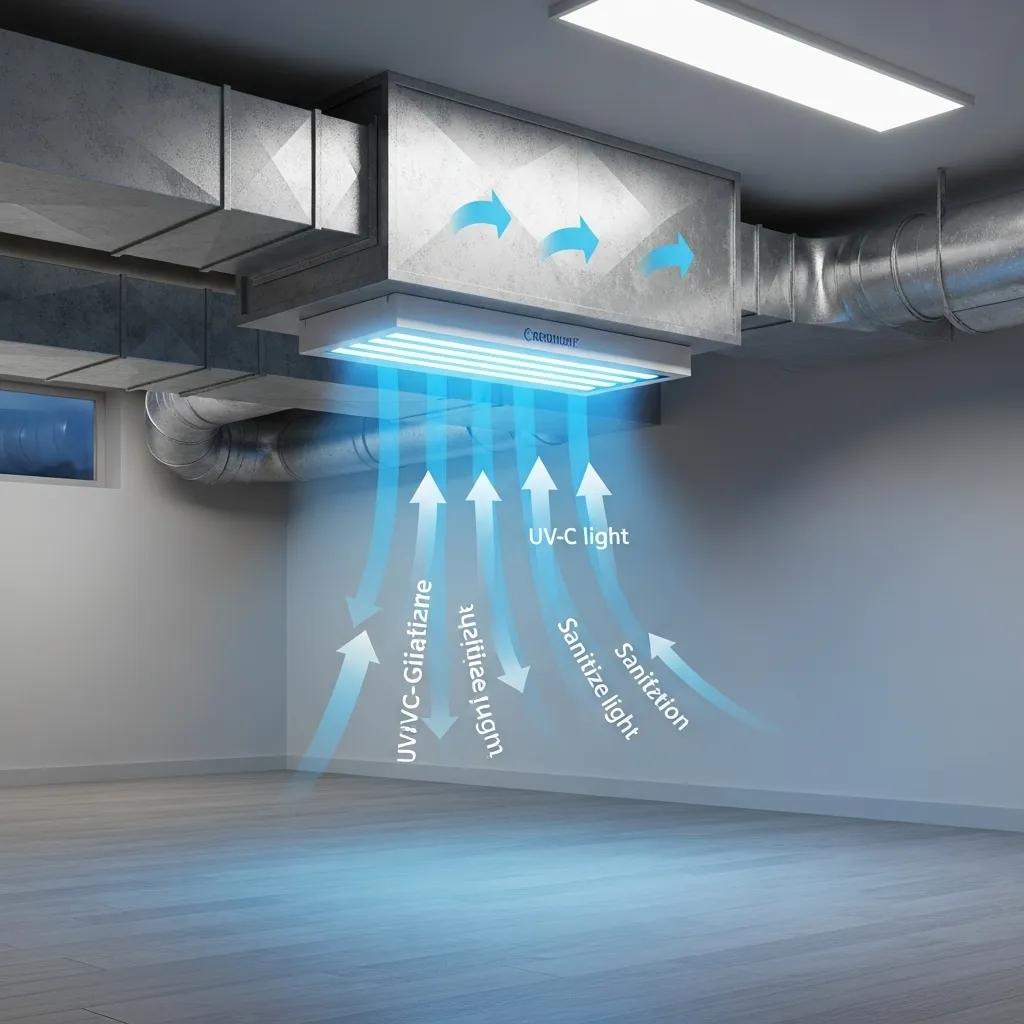 UV air sanitizer technology effectively neutralizing airborne pathogens in an HVAC system