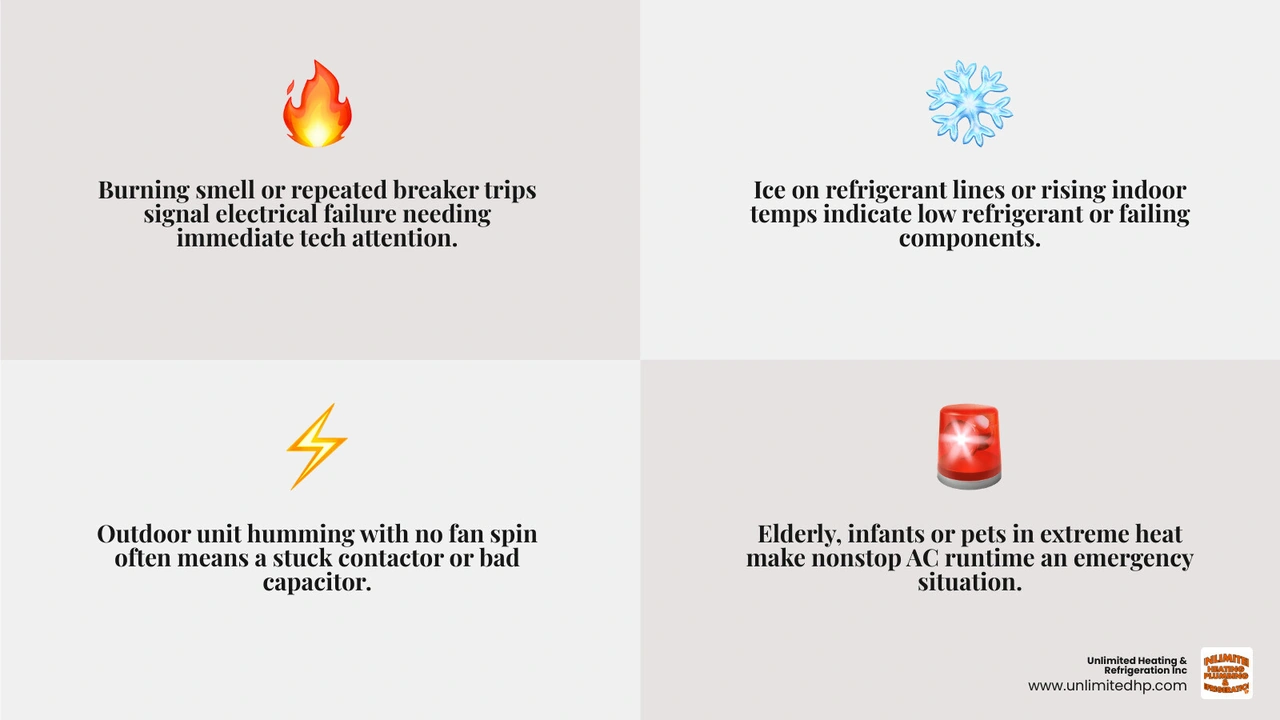 infographic showing common reasons an AC runs nonstop in summer and when to call a technician infographic infographic showing common reasons an AC runs nonstop in summer and when to call a technician infographic