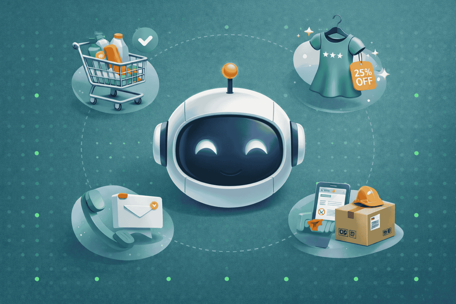 Agentic commerce AI agent managing ecommerce tasks including shopping cart, customer service, inventory and personalised product recommendations.
