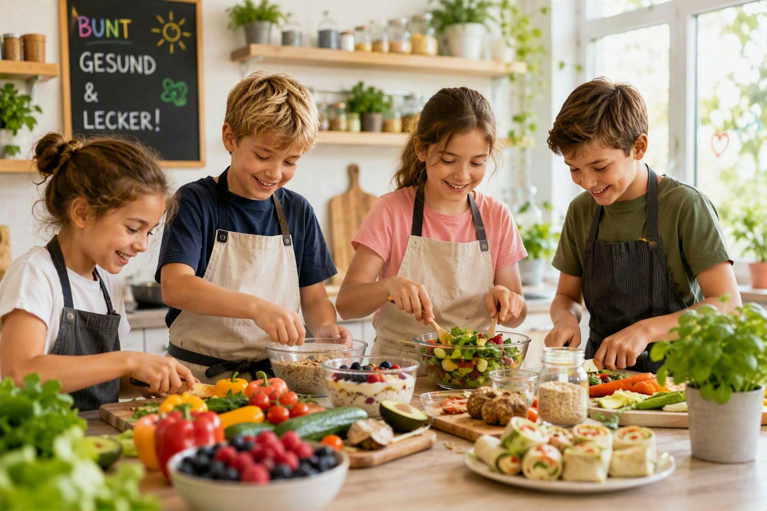 Kinder bereiten essen zusammen vor