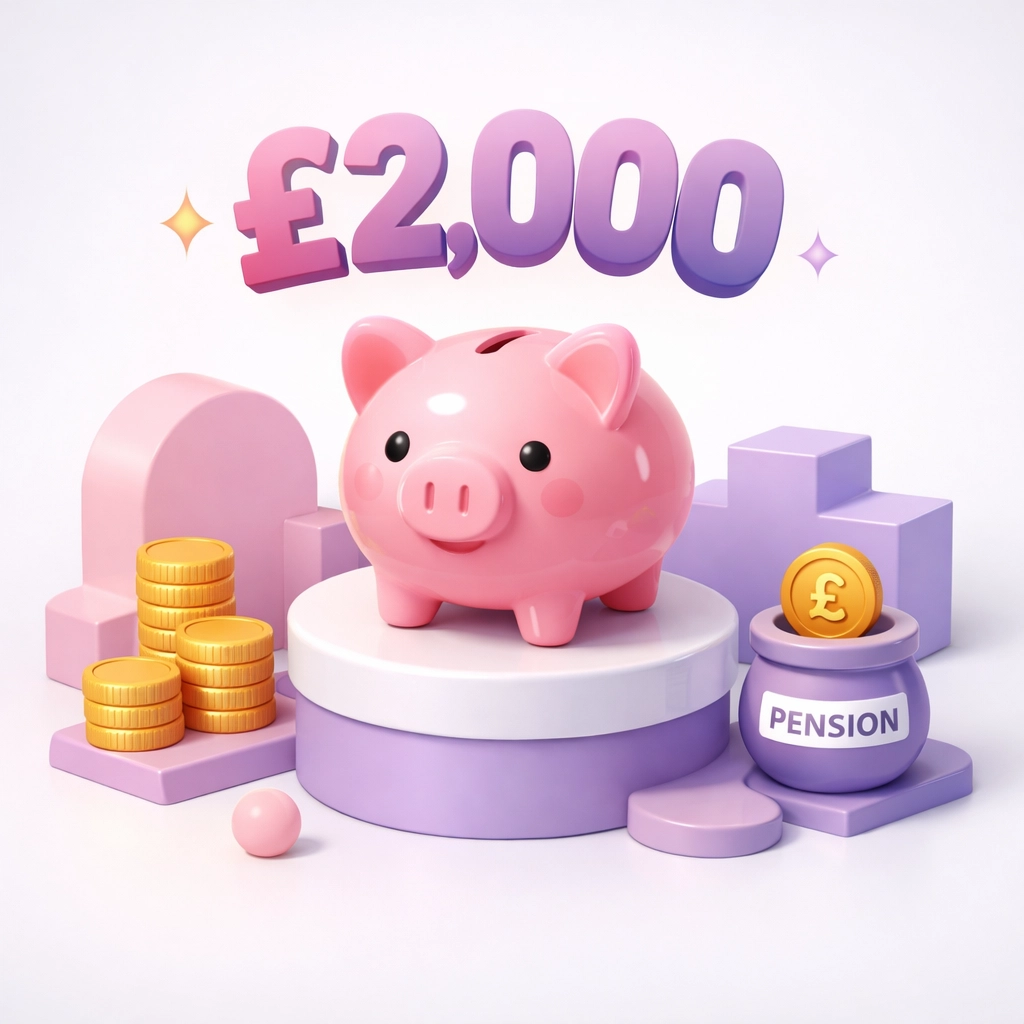 Pension savings piggy bank showing £2,000 salary sacrifice cap for UK pension contributions