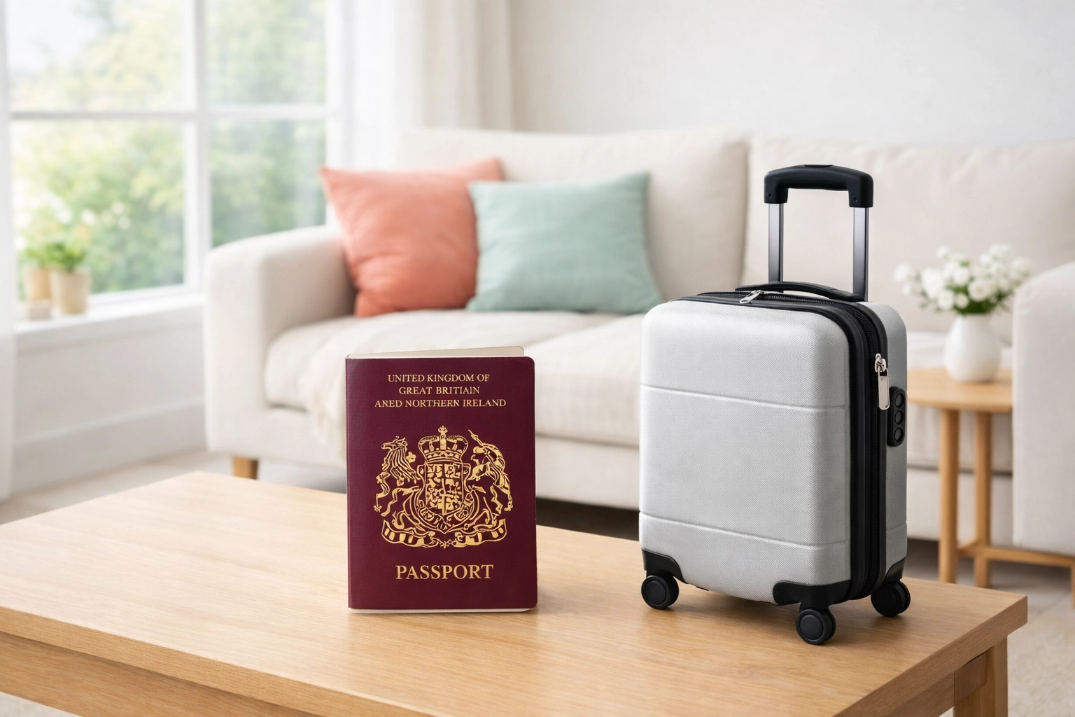 UK passport and suitcase representing tax residence status changes