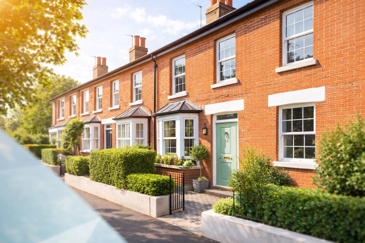 Red brick UK terraced house shown as a typical rental property for expats needing to file UK tax returns
