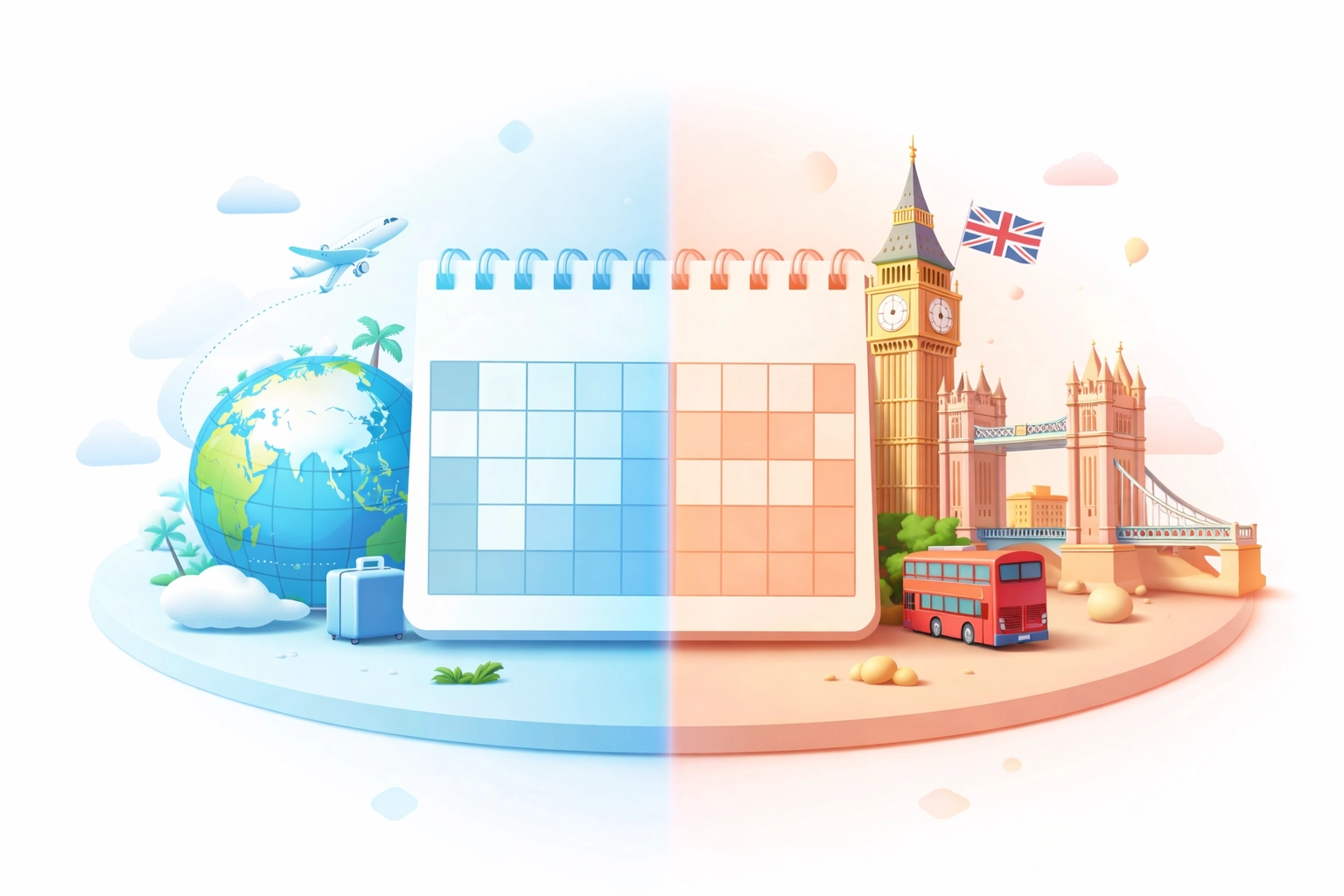 Illustration of a calendar year split between overseas and UK, representing split-year treatment for UK tax residency.
