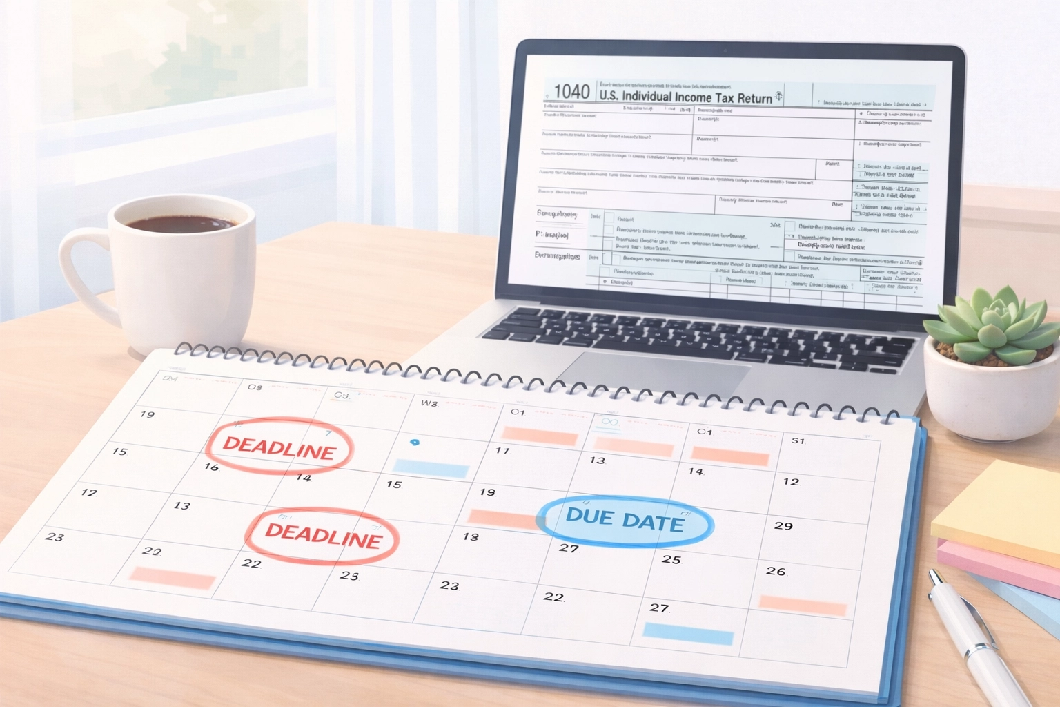 Tax deadline calendar for US citizens in UK with important filing dates highlighted