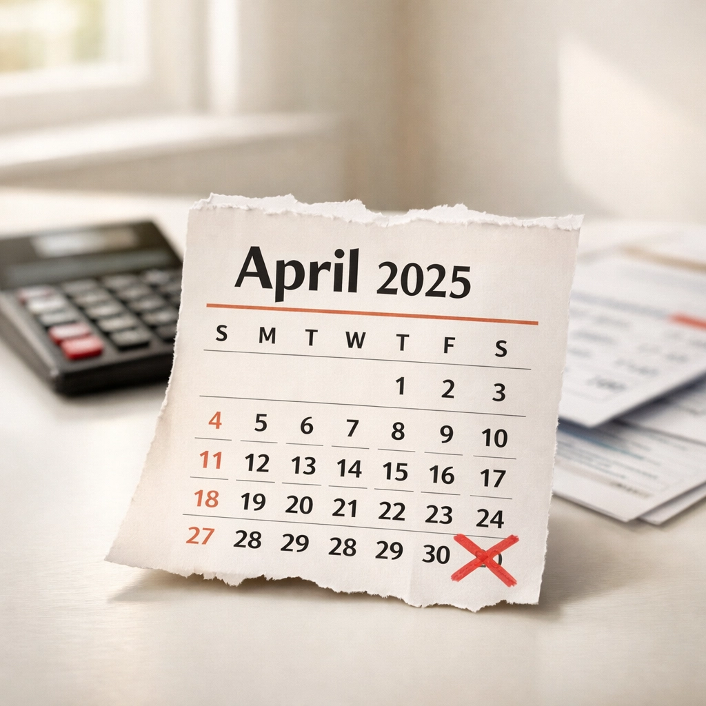 Calendar marking April 2025 showing the end of the £2,000 foreign income exemption rule