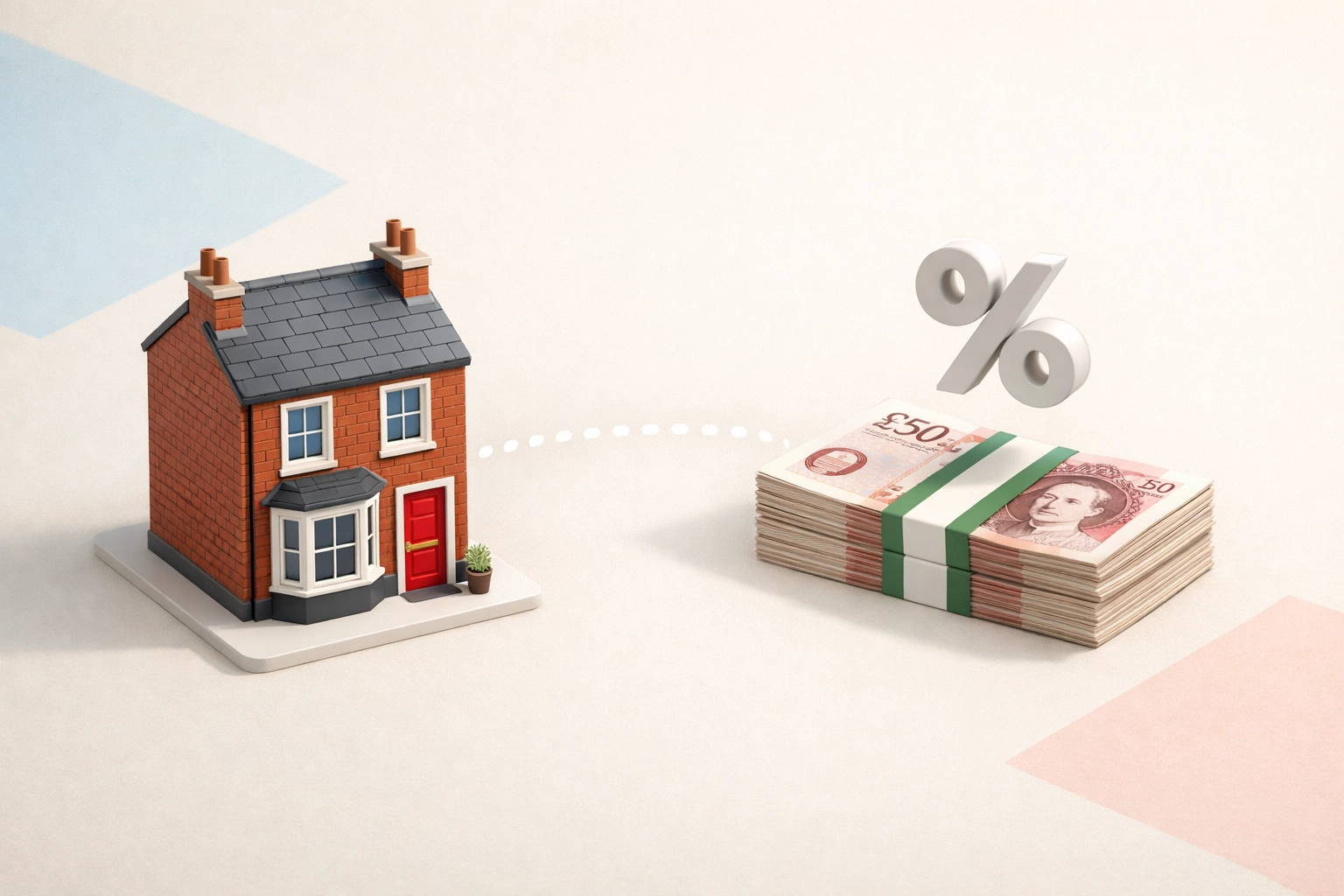 UK house connected to pound notes showing non-resident landlord tax withholding