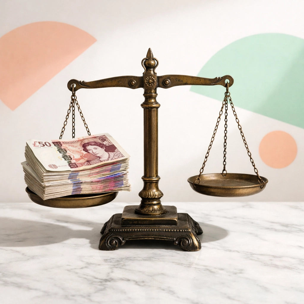 Balance scale with British pounds showing personal allowance trade-off for tax-free dividends