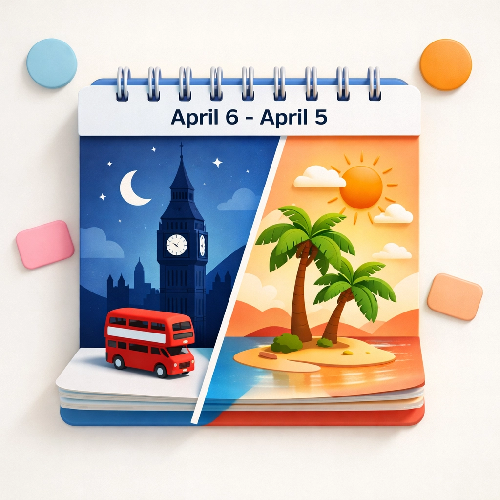 UK tax year calendar split in half showing transition from UK resident to non-resident status