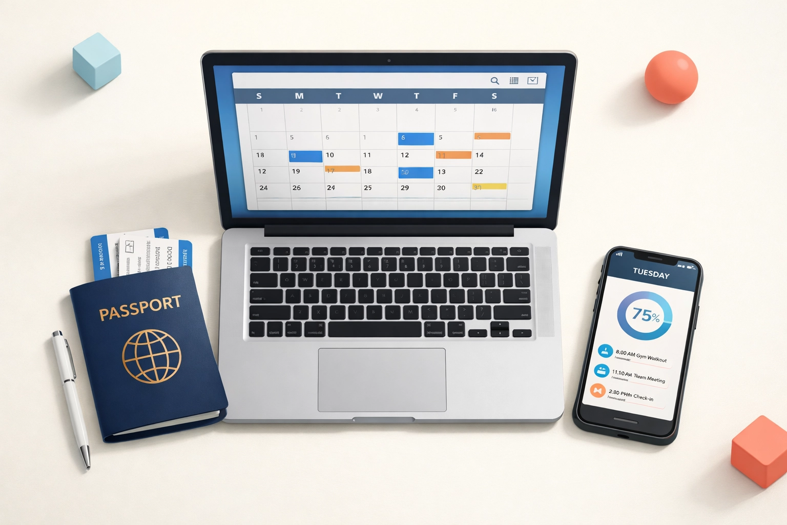 Digital nomad planning UK tax exit with passport calendar and day tracking app