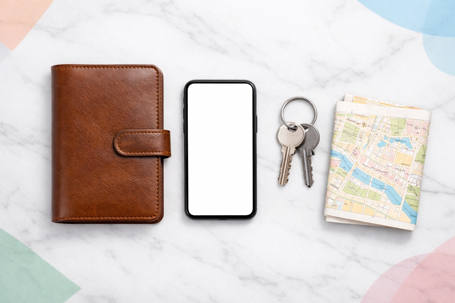 Travel essentials and a map used for monitoring UK ties and the SRT test for returning expats.