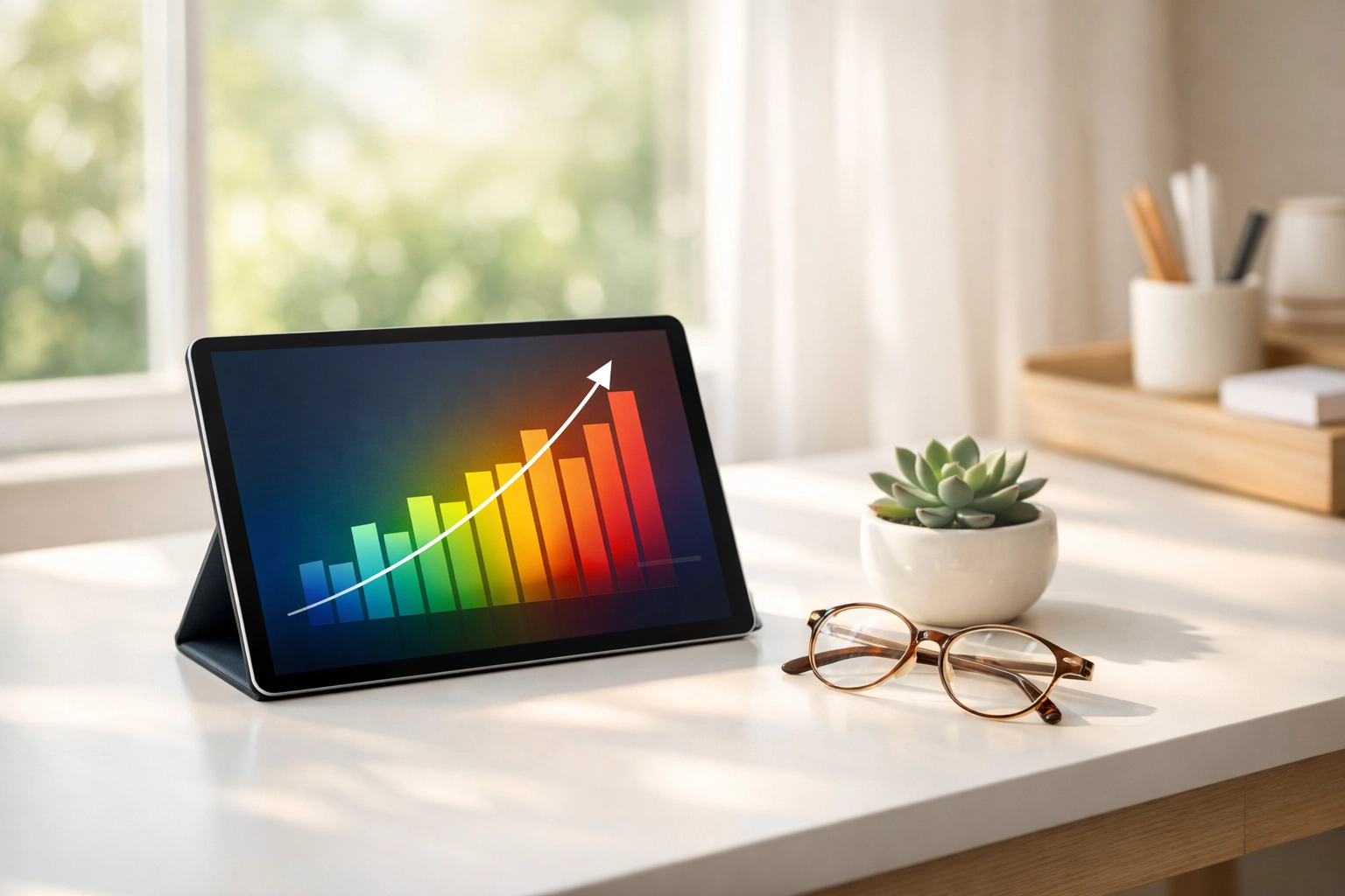 Growth chart in a modern office illustrating capital gains tax considerations for UK expat tax advice.