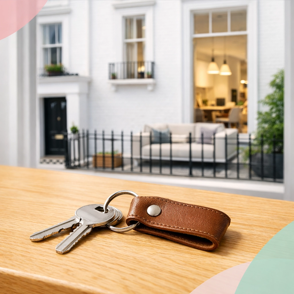 House keys and a British townhouse, illustrating tax planning for non-resident landlords with UK rental property.