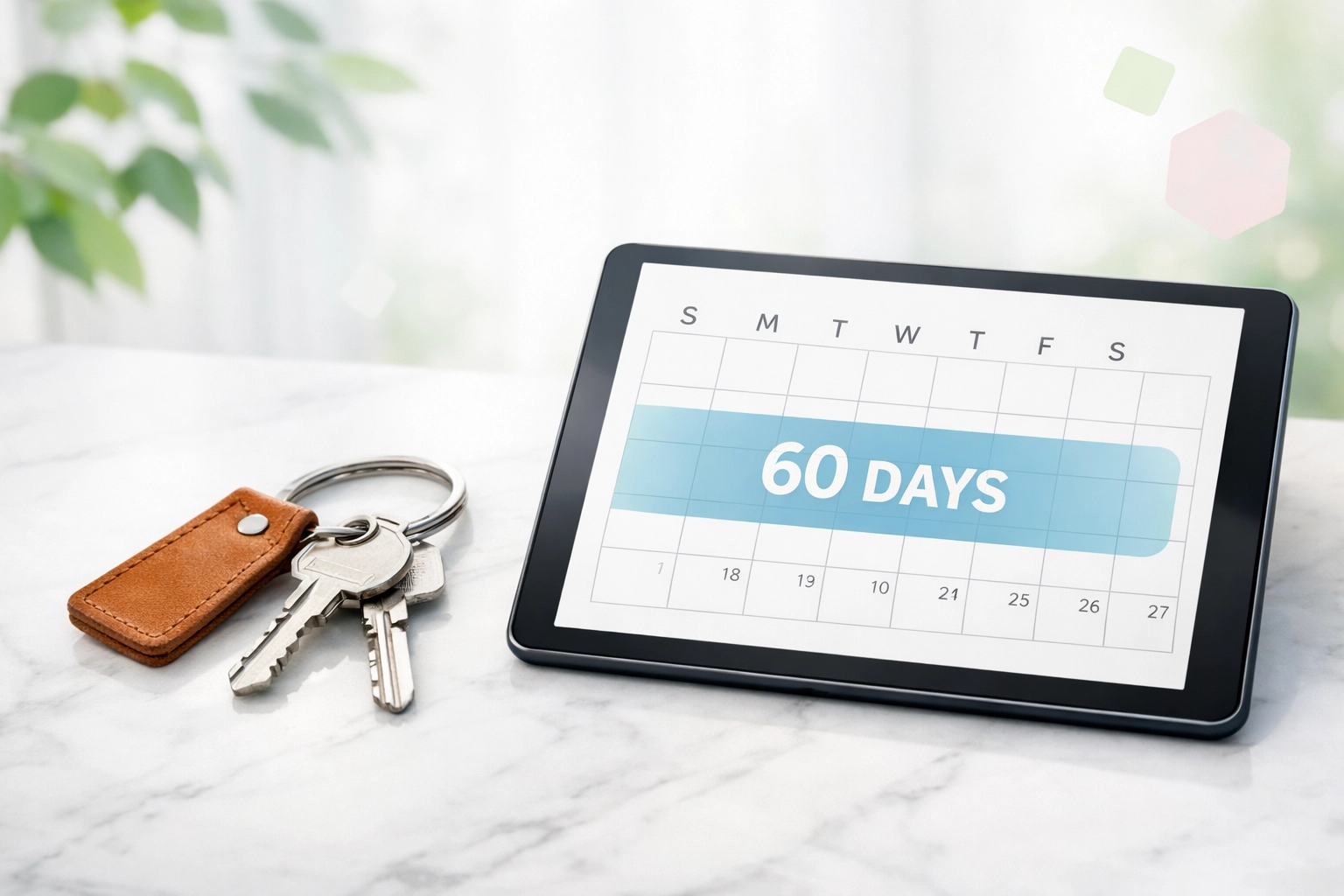 House keys and a digital calendar highlighting the 60-day HMRC reporting deadline for non-resident property sales.
