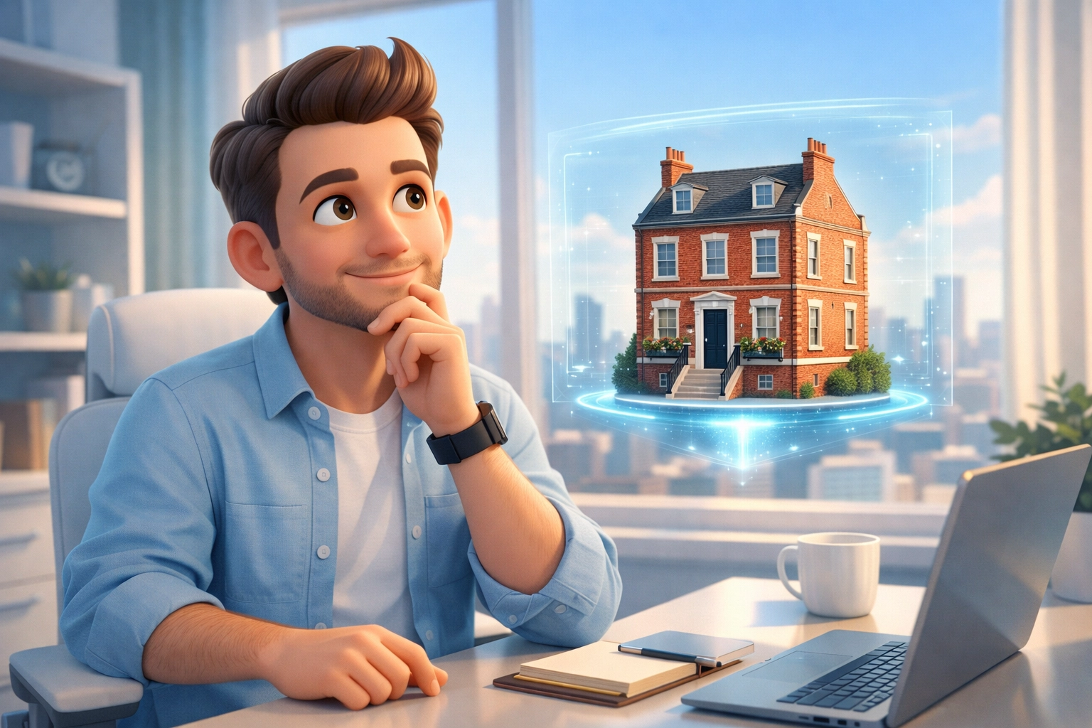 Landlord reviewing UK tax obligations for a residential rental property through a digital display.