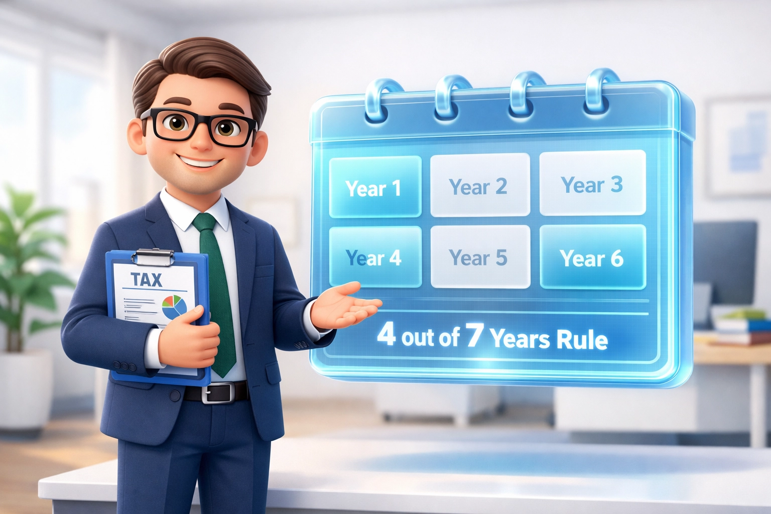 Tax advisor reviewing a calendar to determine UK residency years and Statutory Residence Test compliance.