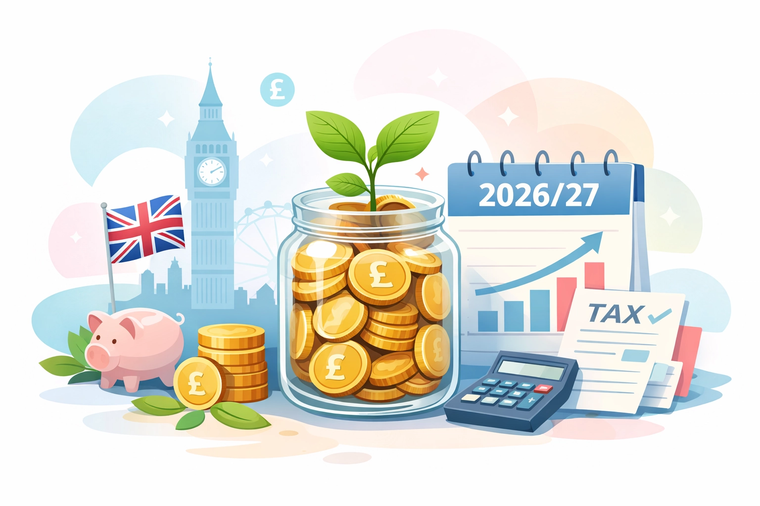 Jar of gold coins and a growing plant representing UK tax-efficient investing and wealth growth strategies.