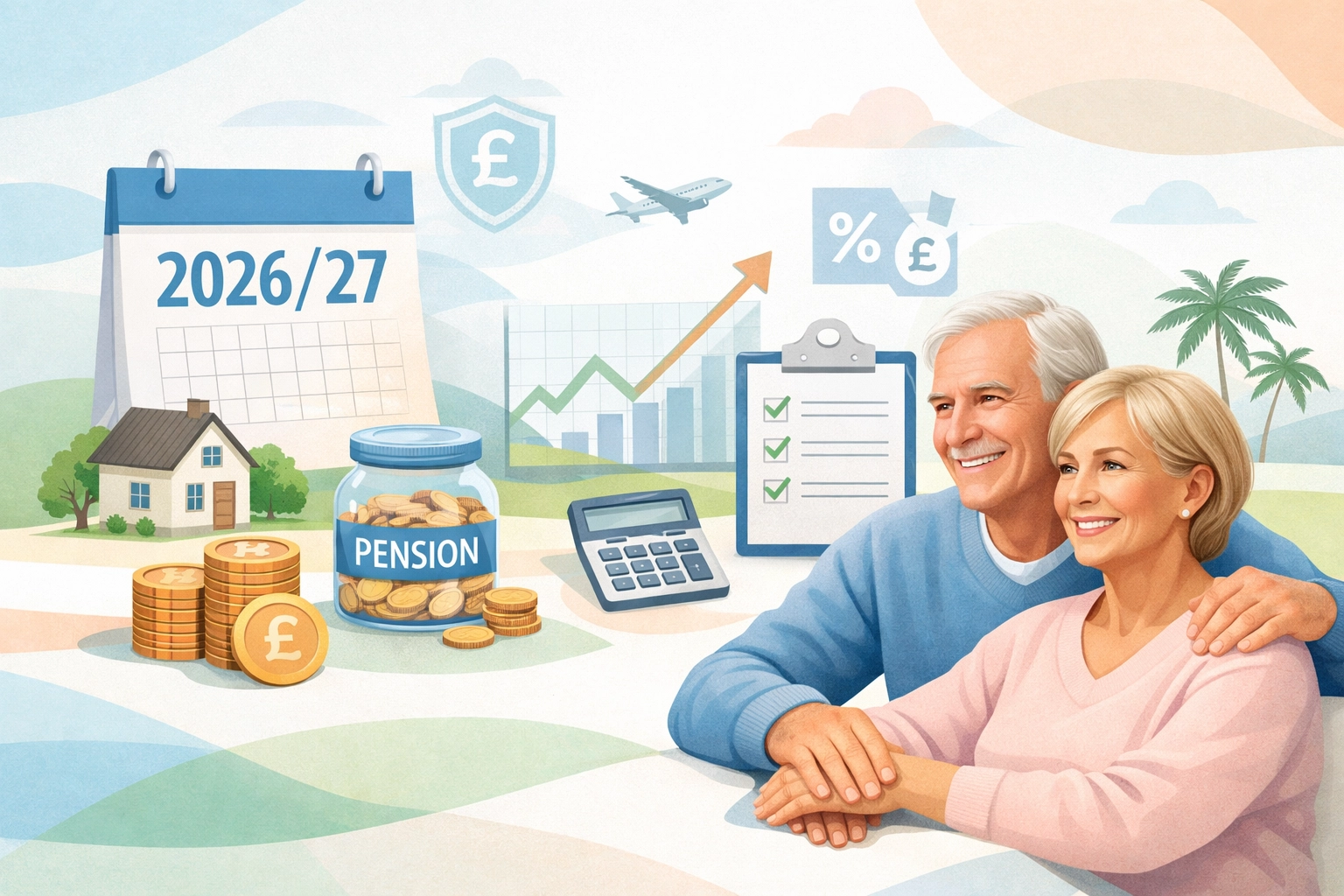 Happy retired couple enjoying coffee on a terrace, illustrating tax-efficient pension planning in the UK.