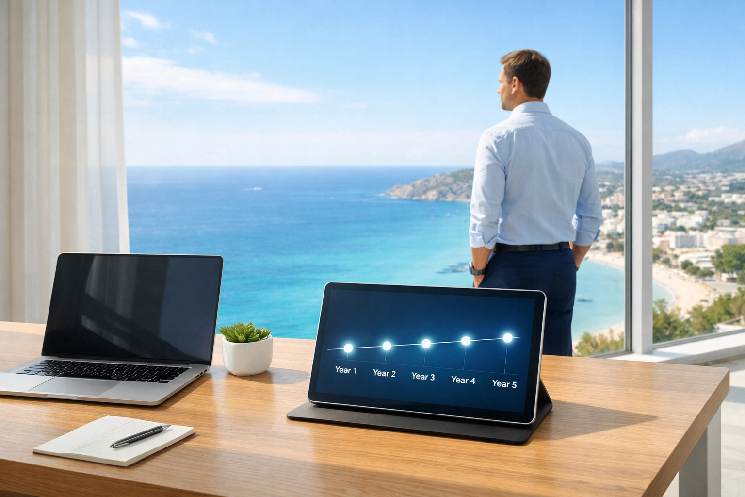 A five-year timeline illustrating the UK temporary non-residence rules for tax-free dividends.