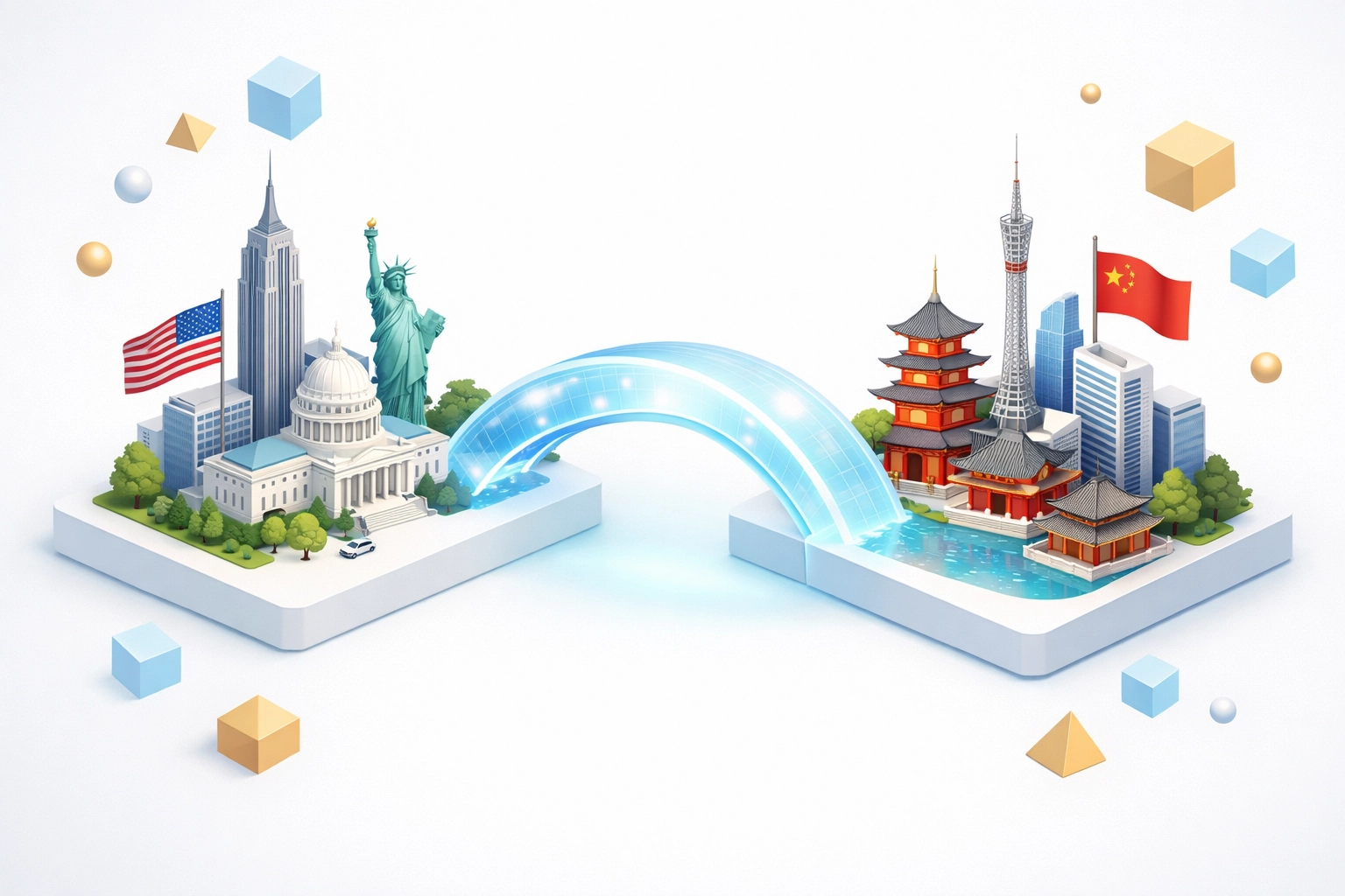 Illustration of a bridge connecting two countries representing international double tax treaty agreements.