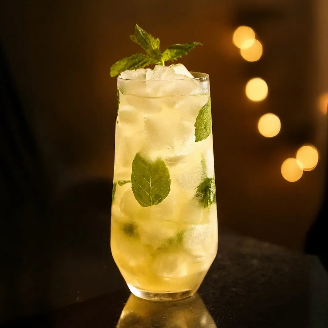 Non-alcoholic mojito cocktail on a dark background
