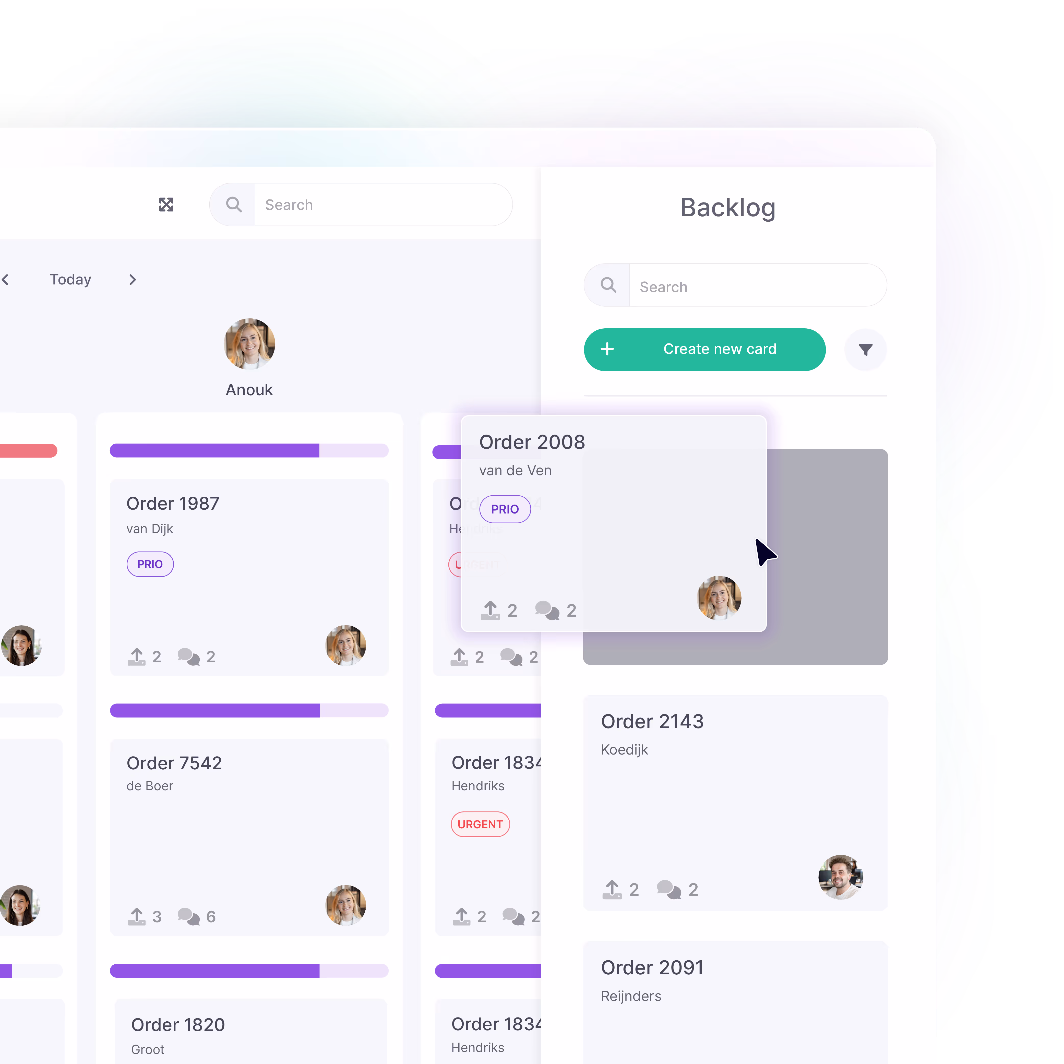 Dragging a task card from the backlog to the planning section in vPlan’s calendar view.