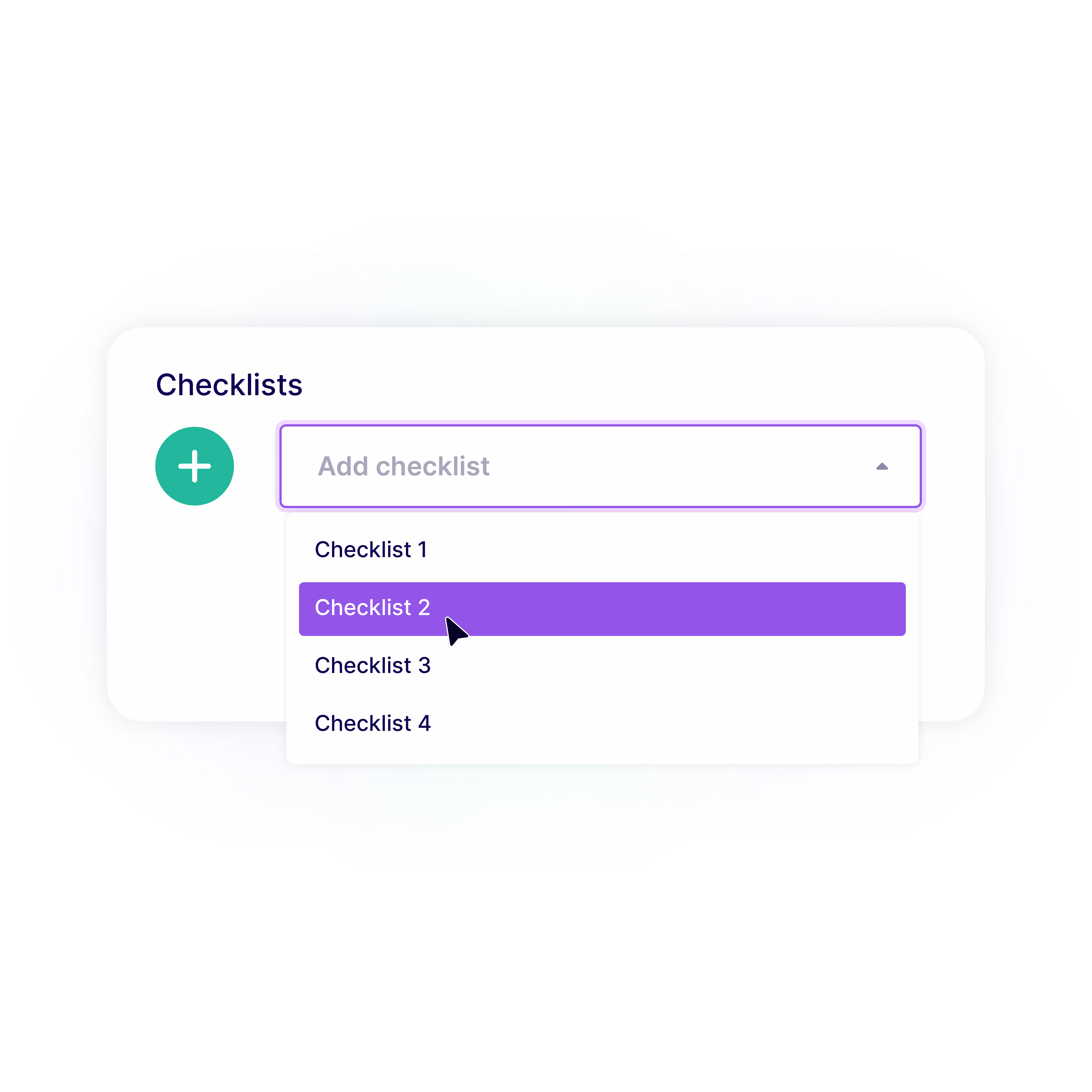 Interface van vPlan waarin een gebruiker een checklist toevoegt en selecteert uit een dropdownmenu.