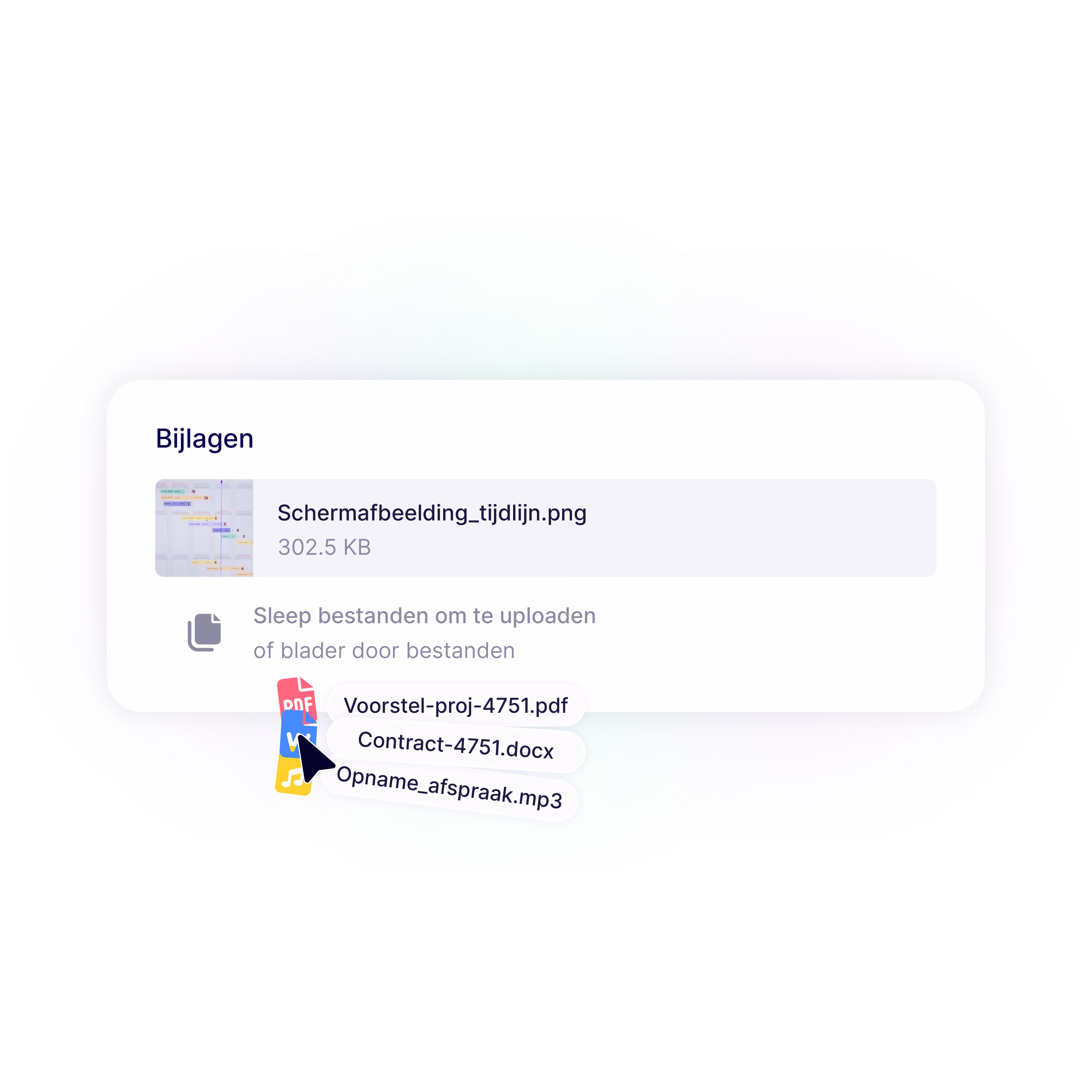 vPlan interface showing file attachments such as PDF, Word, and MP3 that can easily be uploaded or linked to a project.