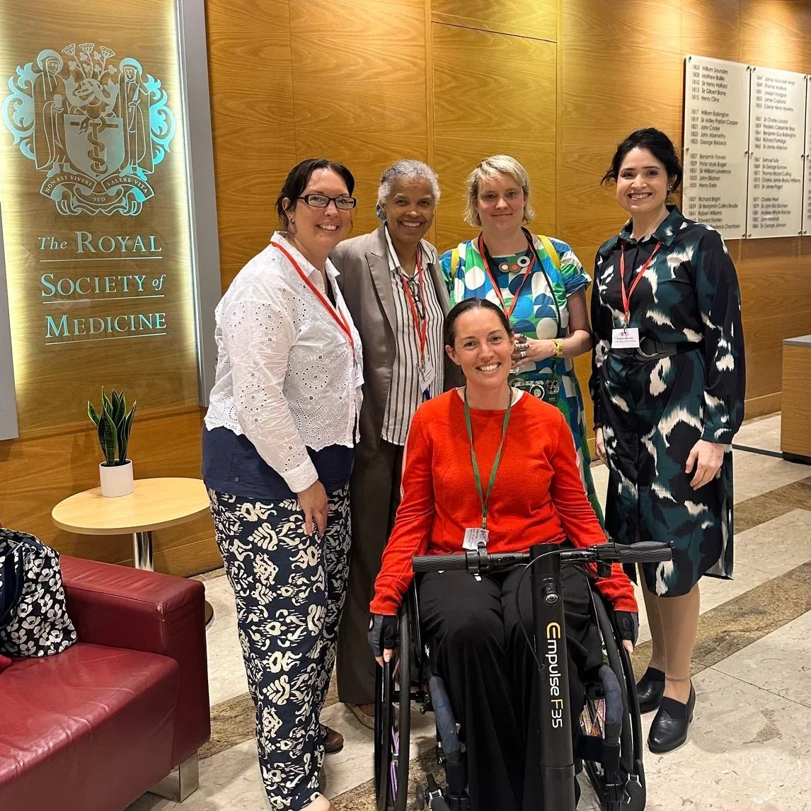 Dr Minha Rajput-Ray with Professor Anne Maitland and Dr Jessica Eccles at the RSM conference on COVID-19, hypermobility and neurodivergence, 2025
