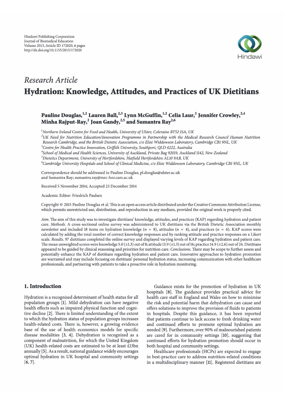 Hydration: knowledge, attitudes and practices of UK dietitians