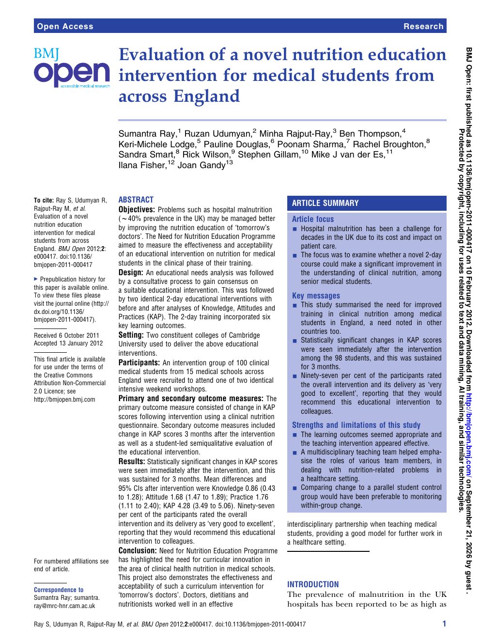 Evaluation of a novel nutrition education intervention for medical students from across England