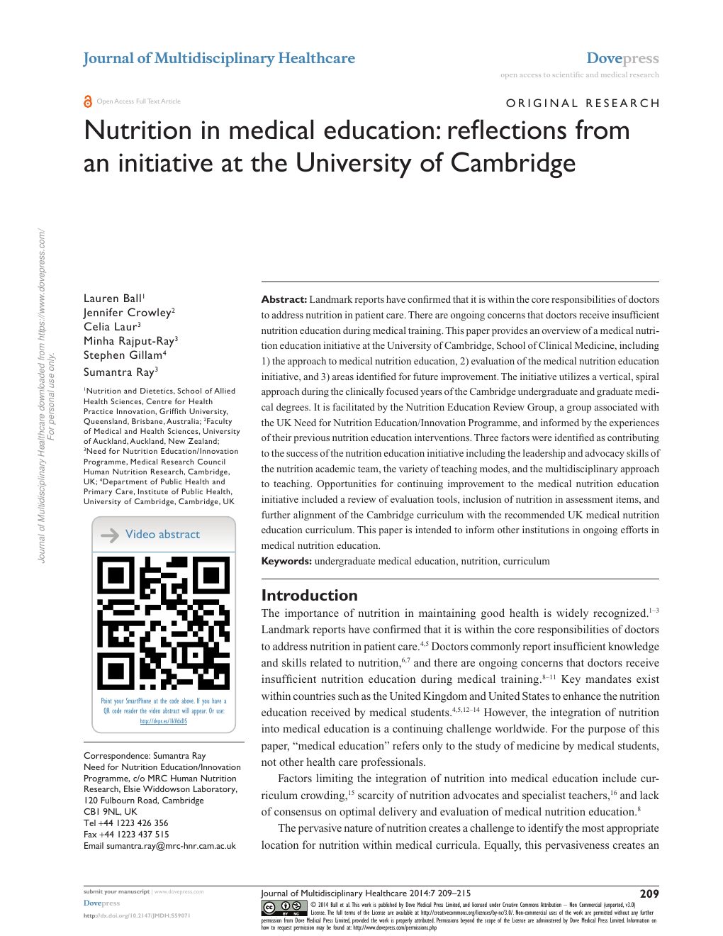 Nutrition in medical education: reflections from an initiative at the University of Cambridge