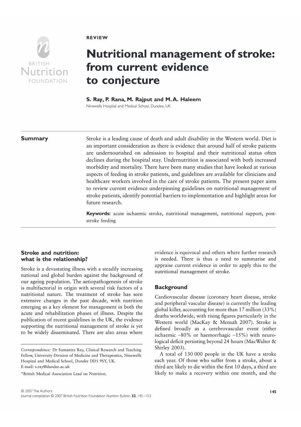Nutritional management of stroke: from current evidence to conjecture