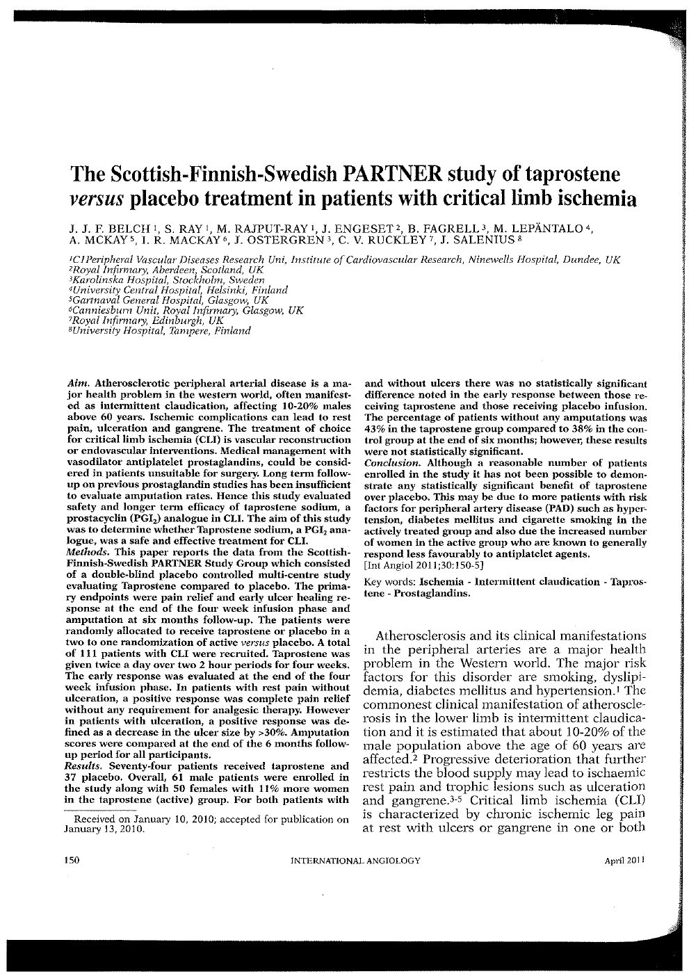 The Scottish-Finnish-Swedish PARTNER study of taprostene versus placebo treatment in patients with critical limb ischemia
