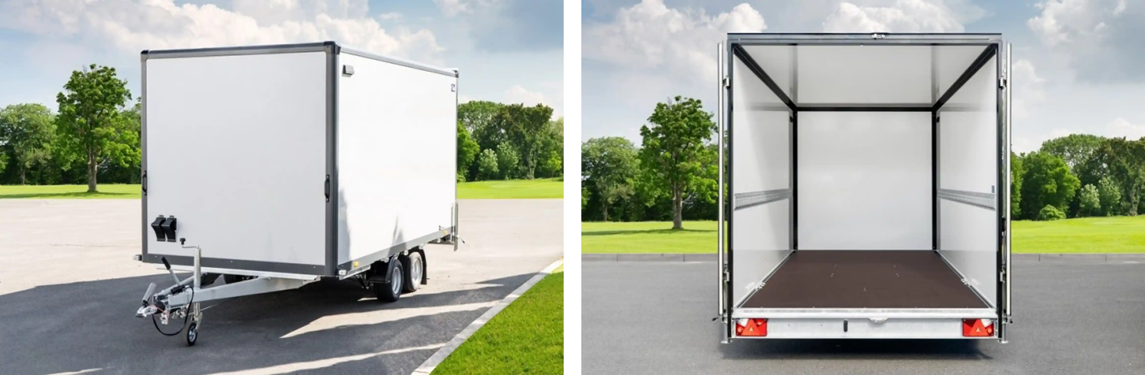 Gesloten aanhangwagens met open achterkant van Roefs Trailers