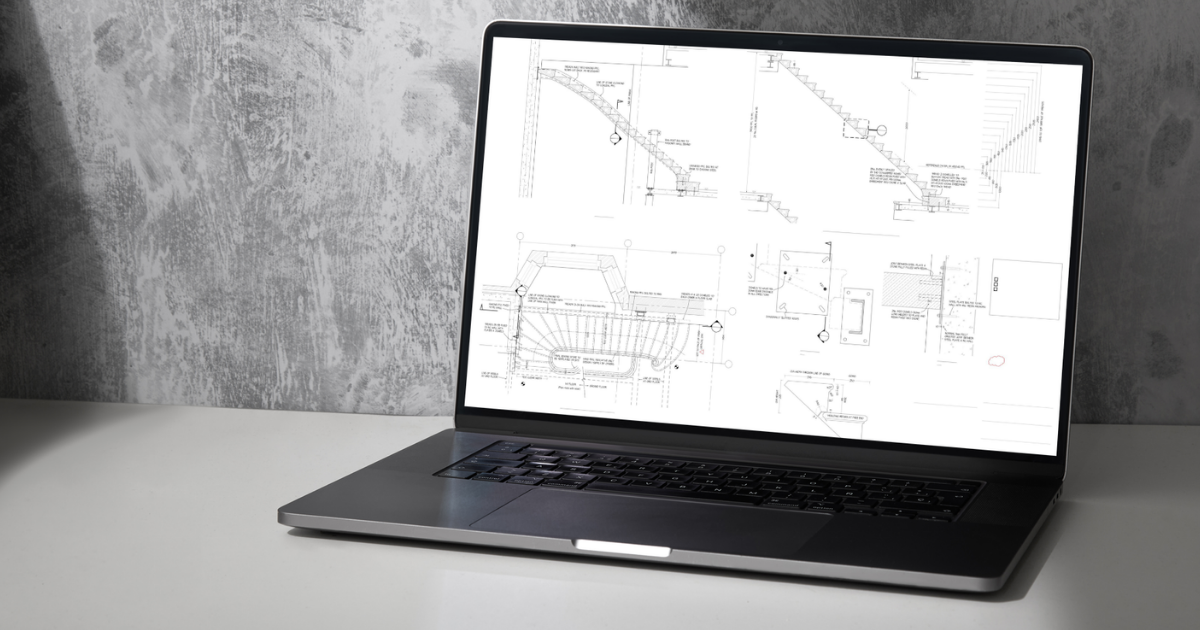Technical drawings showing the design and construction of the stone staircase.