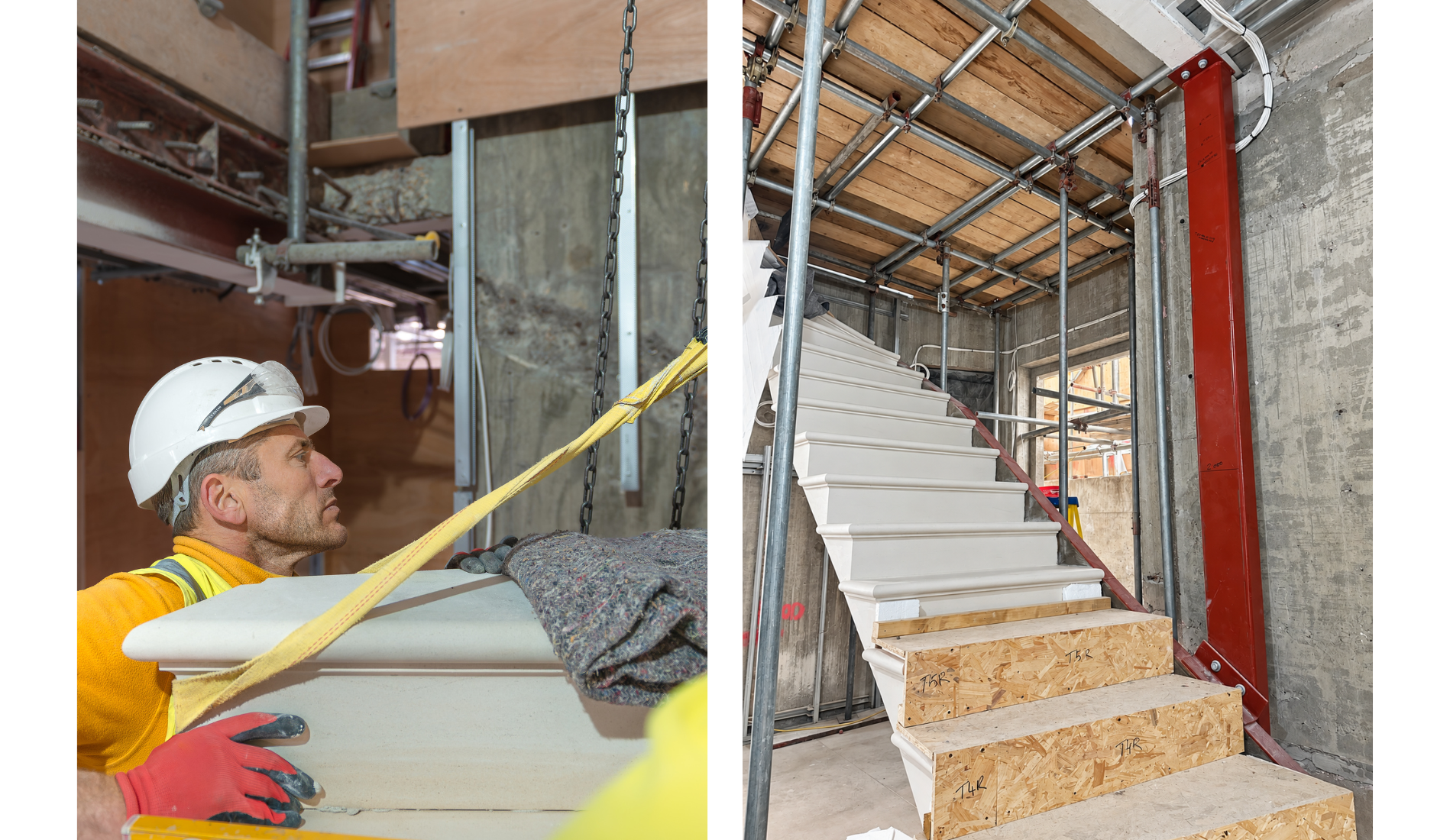 Bespoke stone staircase partway through installation