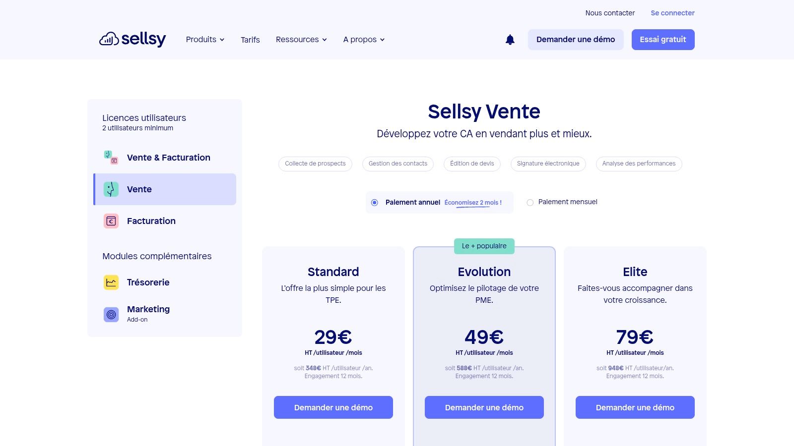 Sellsy (suite CRM + Facturation + Trésorerie)