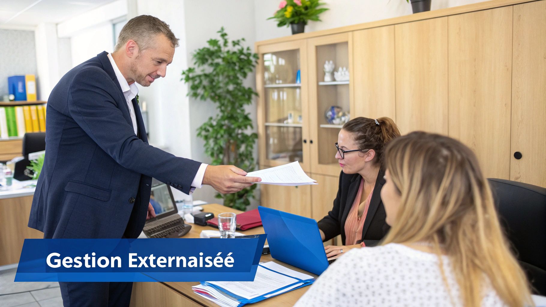 Une personne travaillant sur un ordinateur portable, symbolisant la gestion administrative efficace