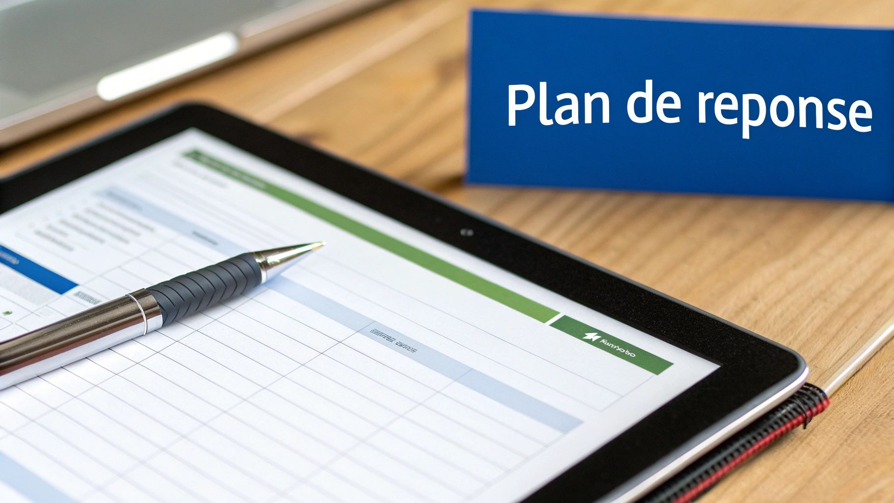 Une personne écrivant sur un carnet avec des pense-bêtes colorés sur un mur pour illustrer la planification des réponses aux risques.