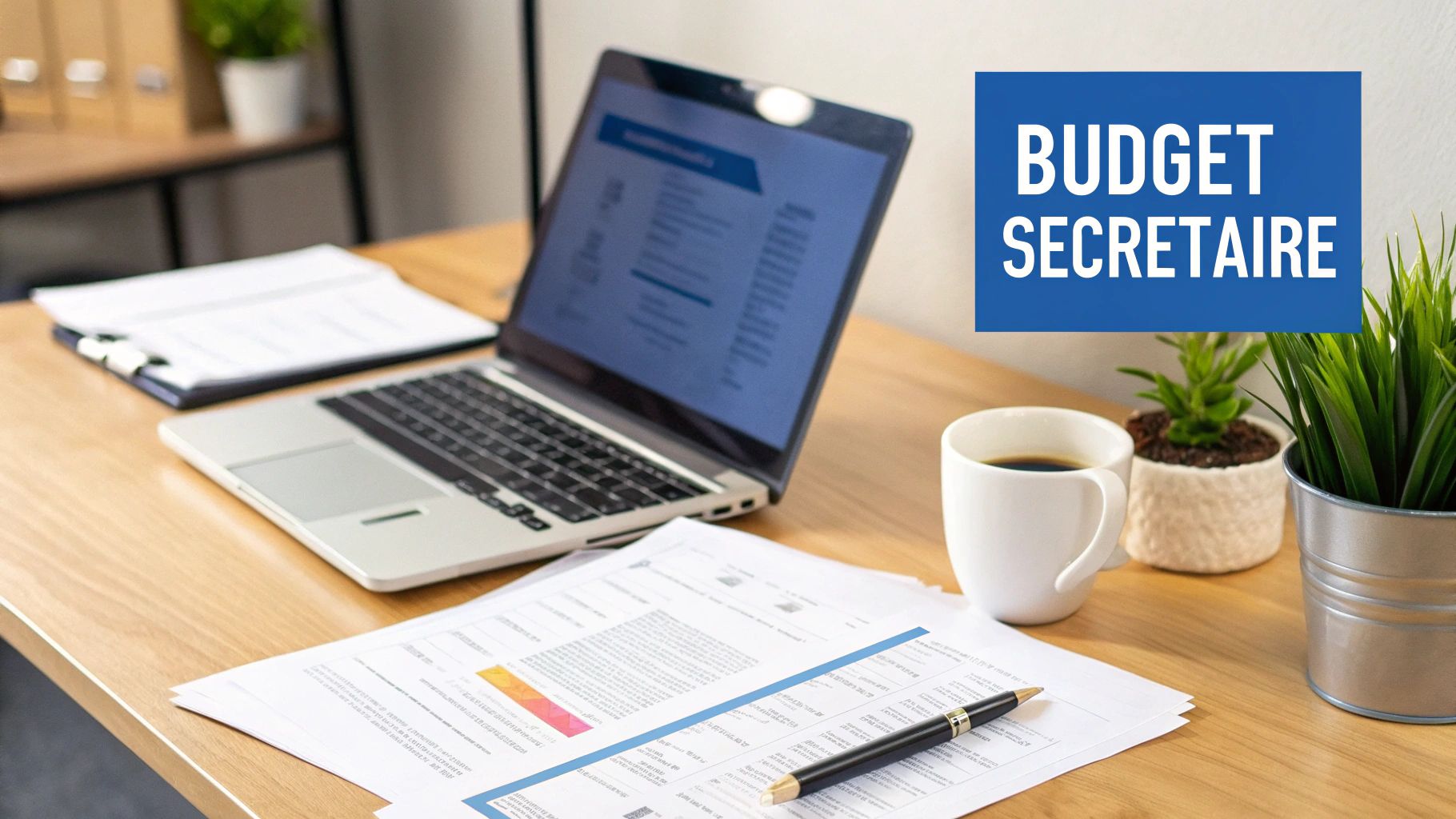 Une secrétaire indépendante travaillant sur un ordinateur portable dans un bureau moderne.