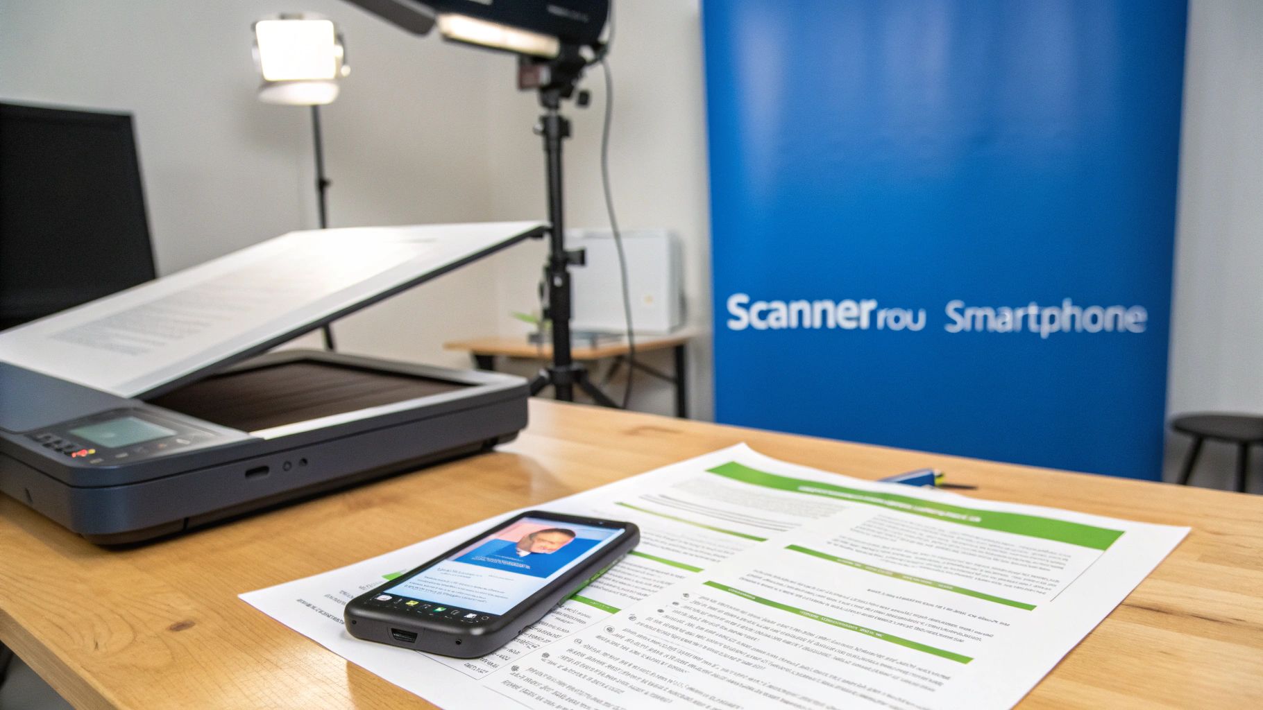 Personne utilisant un scanner de bureau pour numériser des documents