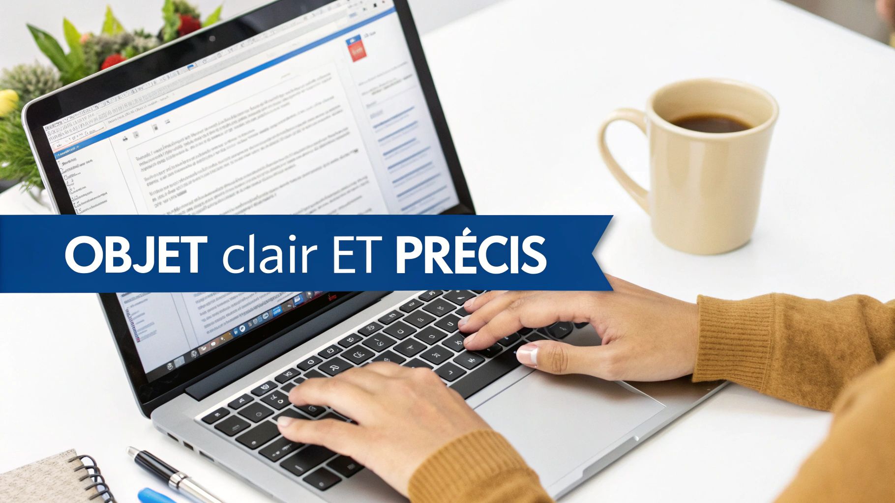 Personne rédigeant un email sur son ordinateur portable