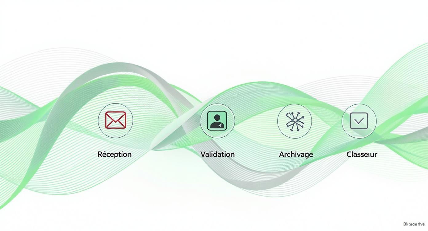 Infographie illustrant le flux d'une facture, de sa réception à son archivage.