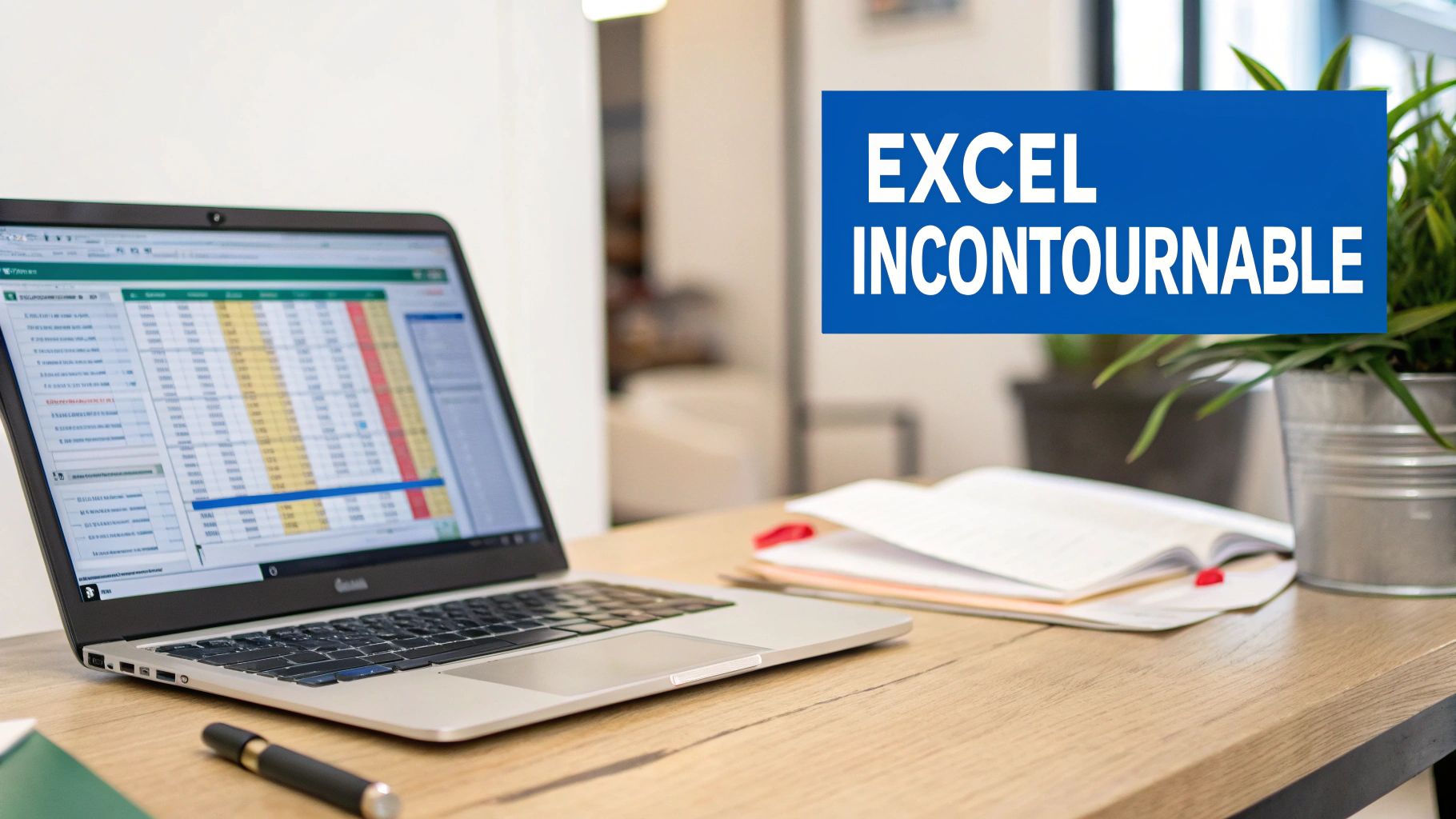 Ordinateur portable affichant un tableur Excel avec planning coloré sur un bureau moderne
