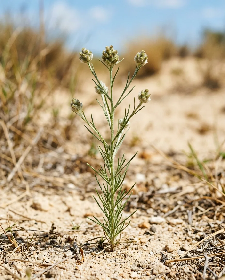 Black psyllium (Plantago psyllium) growing in sandy ground